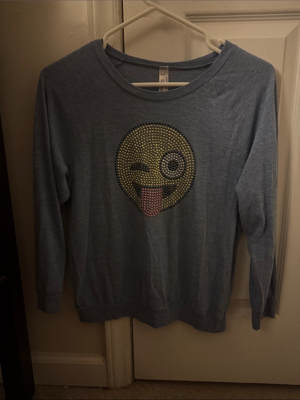 Light Blue Girls Emoji Studded Sweater